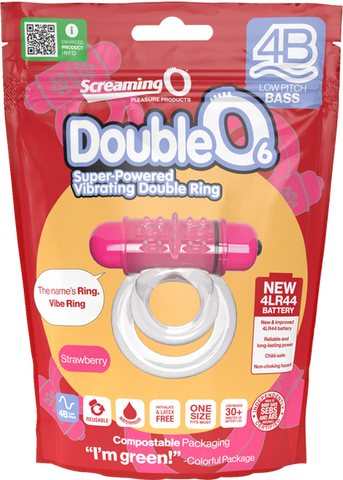 Screaming O Double O 6 Low Pitch Bass Vibrating Cock Ring Strawberry - Vibrating Cock Rings