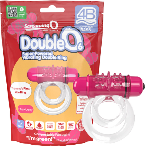 Screaming O Double O 6 Low Pitch Bass Vibrating Cock Ring Strawberry - Vibrating Cock Rings