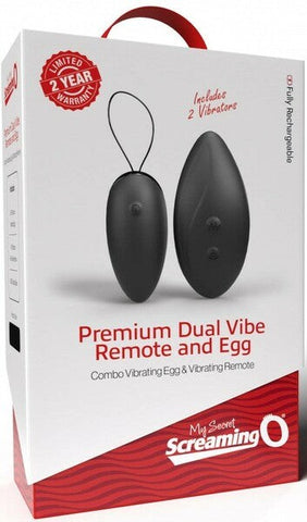 Screaming O Premium Dual Vibe Remote & Love Egg Black Dual Component Vibrator - Love Eggs and Kegel Exercisers