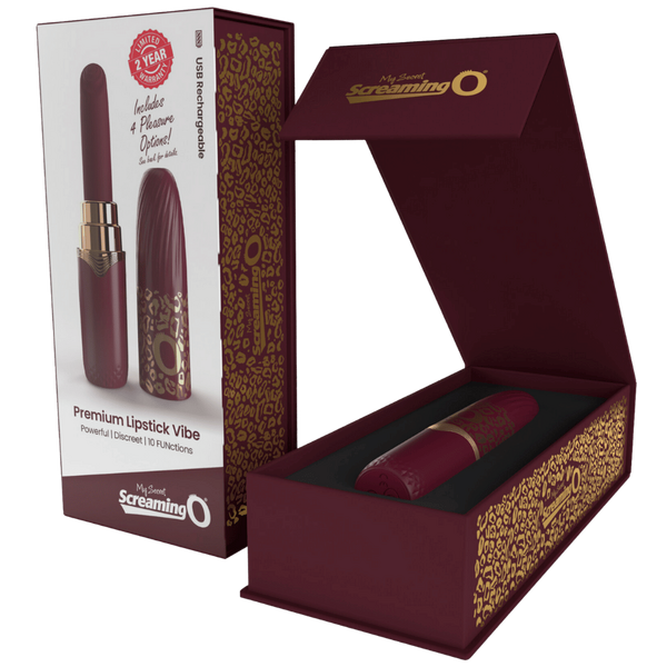 Screaming O Premium 10 Function Lipstick Vibrator Merlot Discreet Travel - - Clit Ticklers and Pulsators