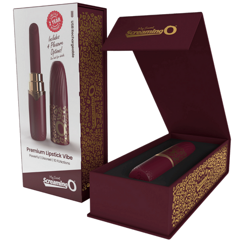 Screaming O Premium 10 Function Lipstick Vibrator Merlot Discreet Travel - Clit Ticklers and Pulsators