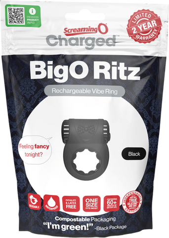 Screaming O Charged BigO Ritz Rechargeable Vibrating Mens Cock Ring Black - Vibrating Cock Rings