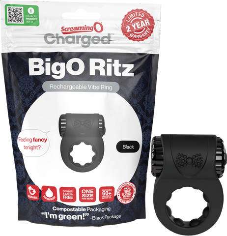 Screaming O Charged BigO Ritz Rechargeable Vibrating Mens Cock Ring Black - Vibrating Cock Rings