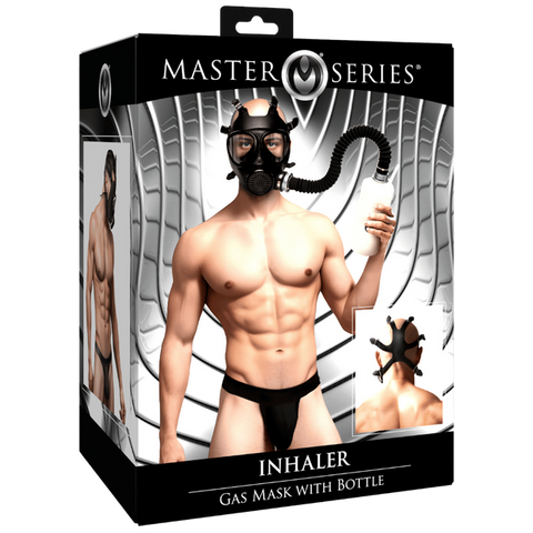 Master Series BDSM Play Inhaler Gas Mask With Bottle - Bondage Hoods