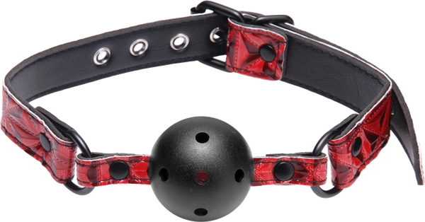 XR Brands Master Series Tied Breathable Fetish Play Ball Gag Crimson Restraint - - Bondage Gags and Bits
