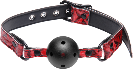 XR Brands Master Series Tied Breathable Fetish Play Ball Gag Crimson Restraint - - Bondage Gags and Bits