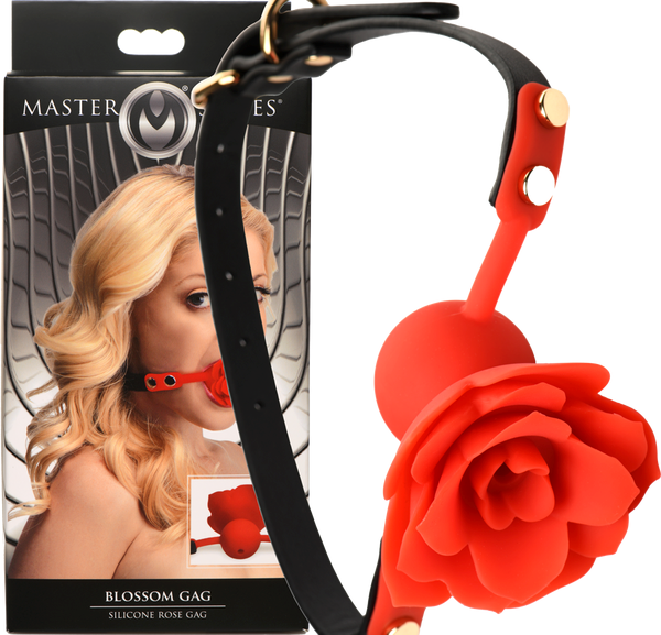 XR Brands Master Series Blossom Gag Silicone Gag Rose Red BDSM Restraint - - Bondage Gags and Bits