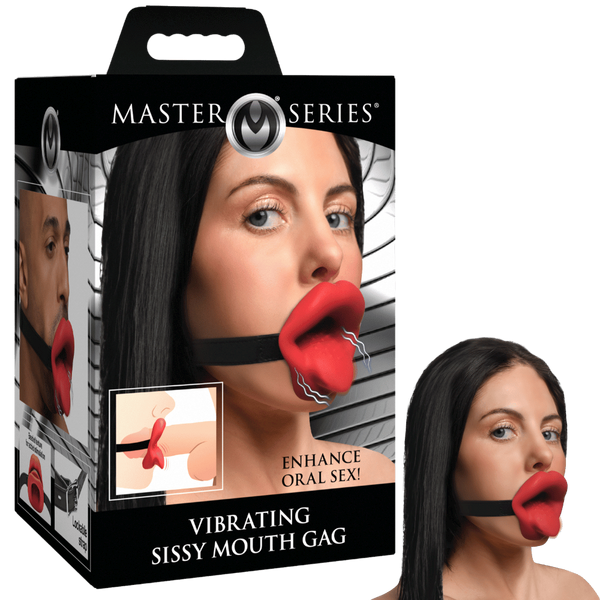 XR Brands Master Series Vibrating Sissy Bondage Play Mouth Gag with Vibrator - - Bondage Gags and Bits