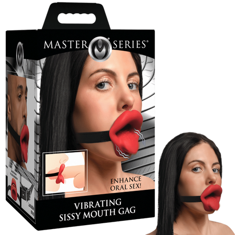 XR Brands Master Series Vibrating Sissy Bondage Play Mouth Gag with Vibrator - Bondage Gags and Bits