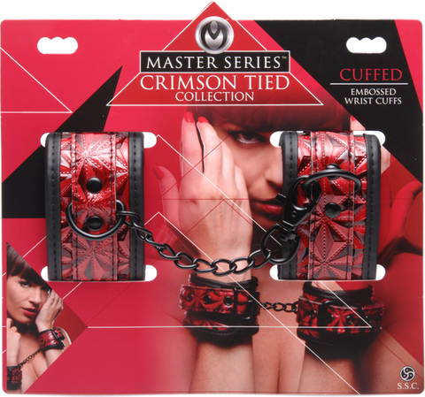 Master Series Crimson Tied Embossed BDSM Play Wrist Cuffs - Cuffs And Restraints