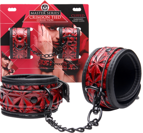 Master Series Crimson Tied Embossed BDSM Play Wrist Cuffs - Cuffs And Restraints