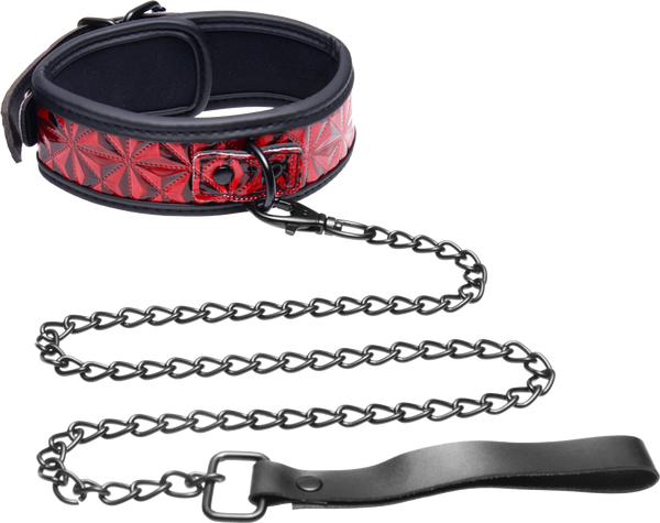 Master Series Crimson Tied Bondage Collar With Leash - - Collars and Leads