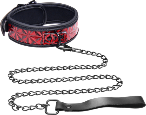 Master Series Crimson Tied Bondage Collar With Leash - Collars and Leads