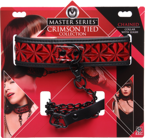 Master Series Crimson Tied Bondage Collar With Leash - Collars and Leads