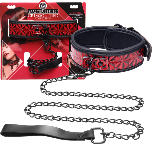 Master Series Crimson Tied Bondage Collar With Leash - - Collars and Leads
