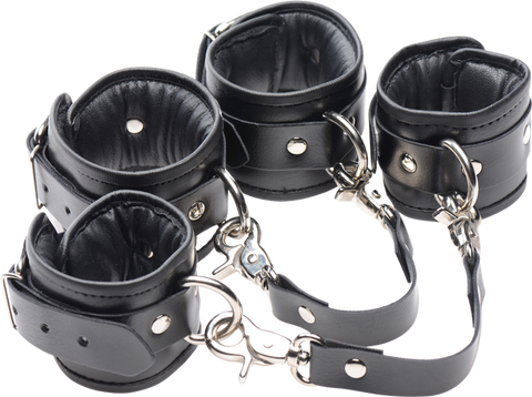 Master Series PU Leather Lined Fetish Play Ankle Cuffs - Cuffs And Restraints
