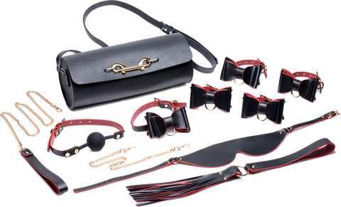 Master Series Bondage To Go Bow Bondage Set With Carry Case Black / Red - Bondage Kits