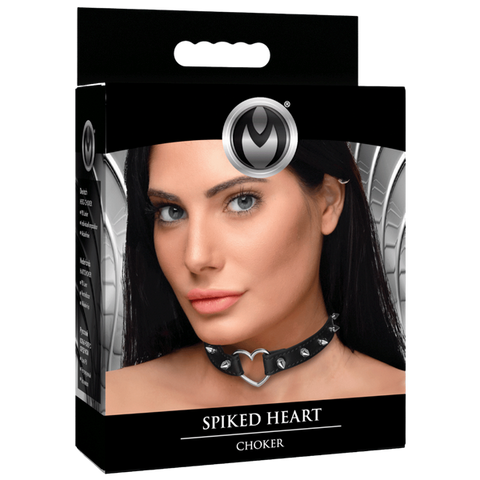 Master Series Spiked Heart Bondage Choker Black - Collars and Leads