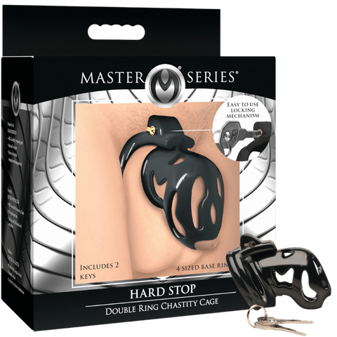 Master Series Hard Stop Double Ring Mens Chastity Cage - Male Chastity