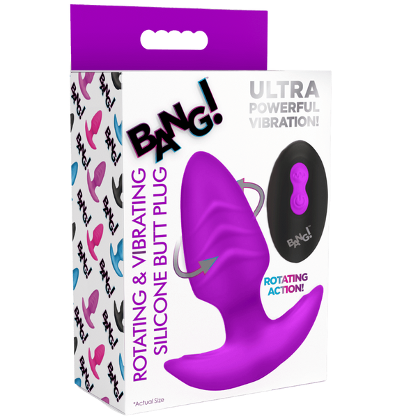 XR Brands Rotating and Vibrating Silicone Butt Plug With Remote Purple - - Butt Plugs