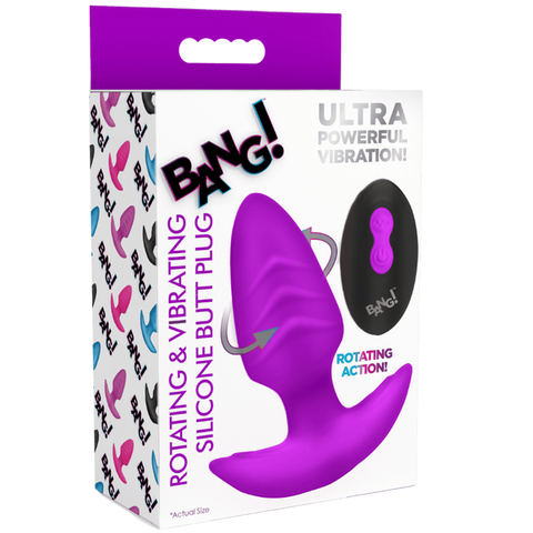 XR Brands Rotating and Vibrating Silicone Butt Plug With Remote Purple - Butt Plugs