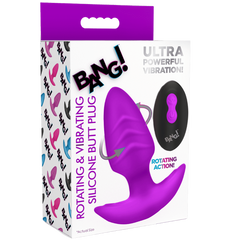 XR Brands Rotating and Vibrating Silicone Butt Plug With Remote Purple - - Butt Plugs