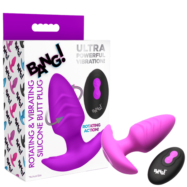 XR Brands Rotating and Vibrating Silicone Butt Plug With Remote Purple - - Butt Plugs