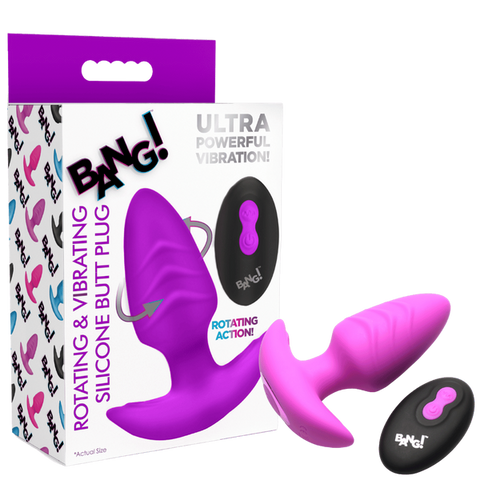 XR Brands Rotating and Vibrating Silicone Butt Plug With Remote Purple - Butt Plugs