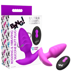XR Brands Rotating and Vibrating Silicone Butt Plug With Remote Purple - - Butt Plugs
