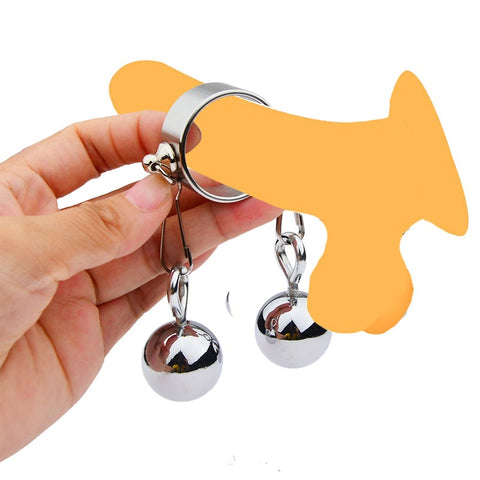 BDStyle Bondage Play Penis Ring With Balls Short for Enhanced Erection - Steel Cock Rings