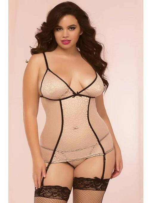Seven til Midnight Womens Sweet Spot Chemise Set OSX Nude with Leopard Mesh - - BabyDolls And Chemises