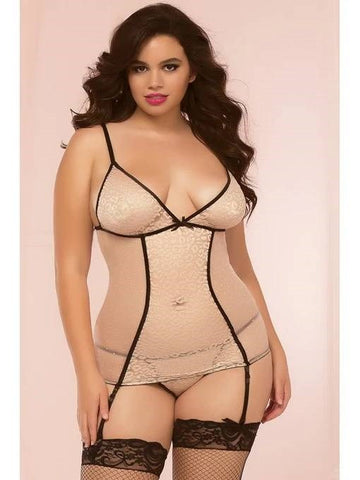 Seven til Midnight Womens Sweet Spot Chemise Set OSX Nude with Leopard Mesh - BabyDolls And Chemises