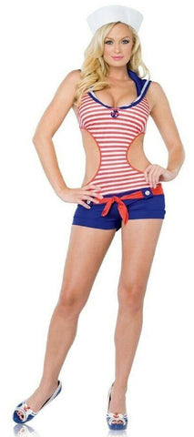 Leg Avenue Sailor Girl Pinup Halloween Sexy Adult Costume Blue Red - Fancy Dress Ups