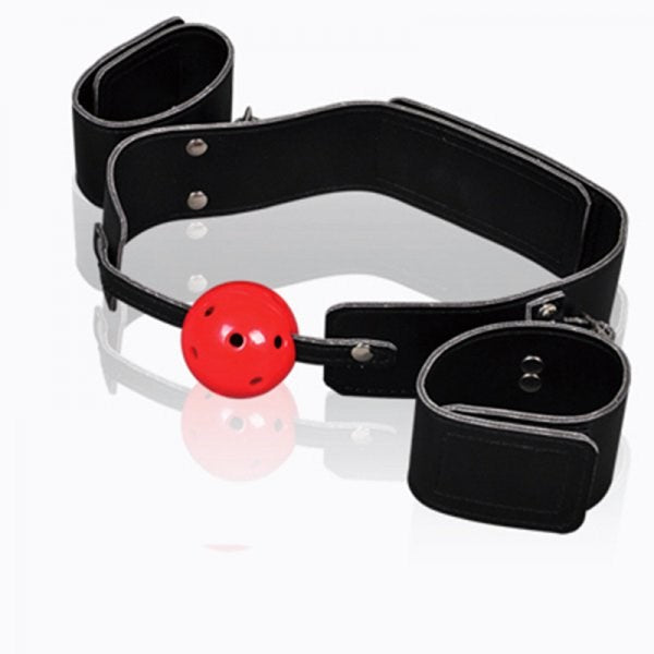 RoomFun Breathable Bondage Ball Gag Restraint with Wrist Cuffs - - Bondage Gags and Bits