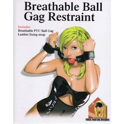 RoomFun Breathable Bondage Ball Gag Restraint with Wrist Cuffs - Bondage Gags and Bits