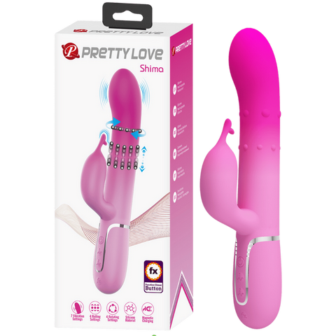 Pretty Love Shima Rechargeable 7 Function Rabbit Vibrator Pink Dual Motor - Rabbit Vibrators