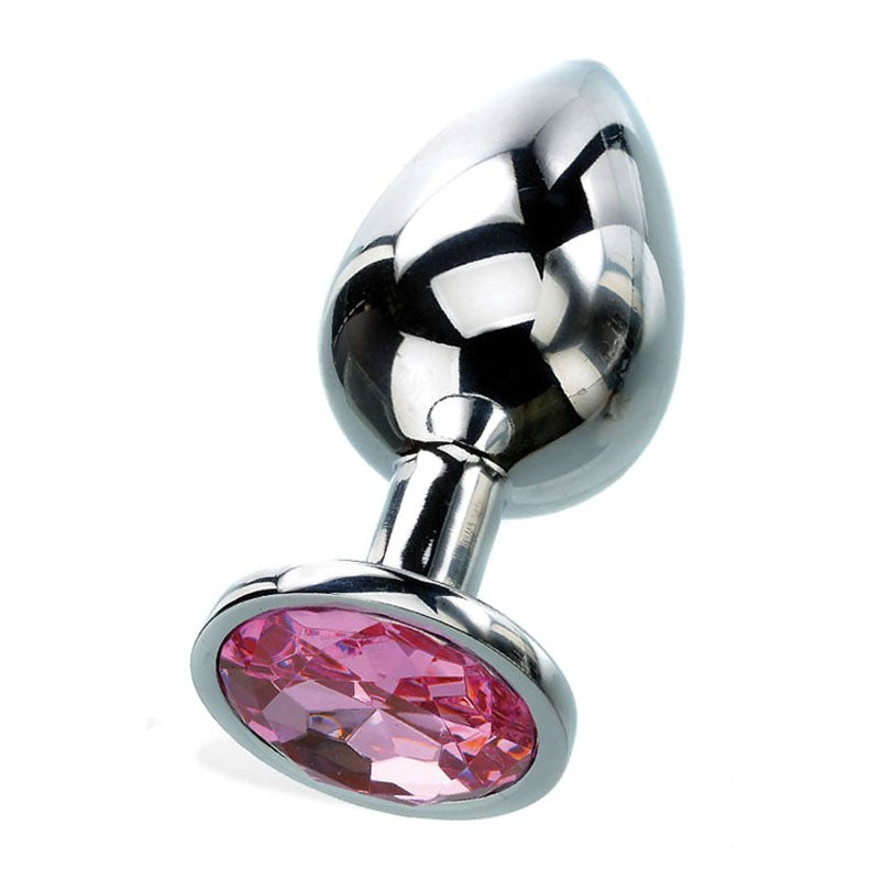 Adam & Eve Silver Metal Butt Plug with Pink Gem Base - - Butt Plugs