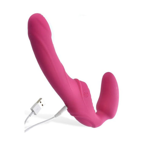 Adam & Eve USB Rechargeable Vibrating Strapless Strap On Pink - Strap On Sextoys