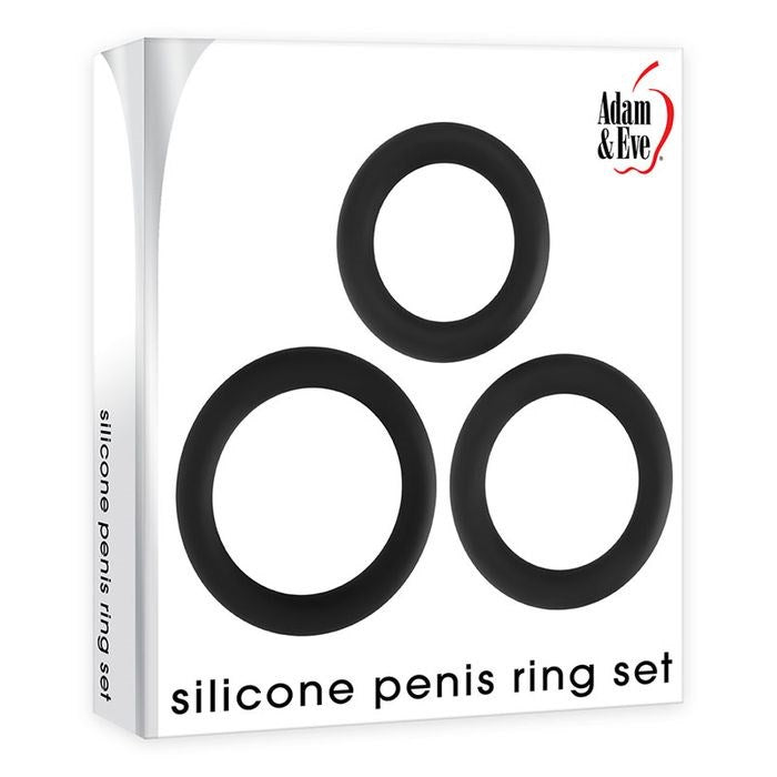 Adam & Eve 3 Sizes Silicone Penis Rings Set Black Enhanced Performance - - Cock Ring Sets