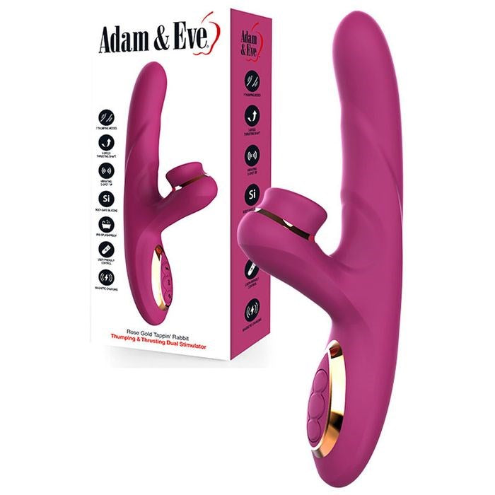 Adam & Eve Rose Gold Tappin Thrusting Rabbit Vibrator Purple - - Rabbit Vibrators