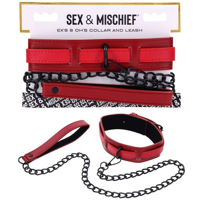 Sportsheets S&M Exs & Ohs Collar and Leash Red BDSM Restraint Set - - Collars and Leads