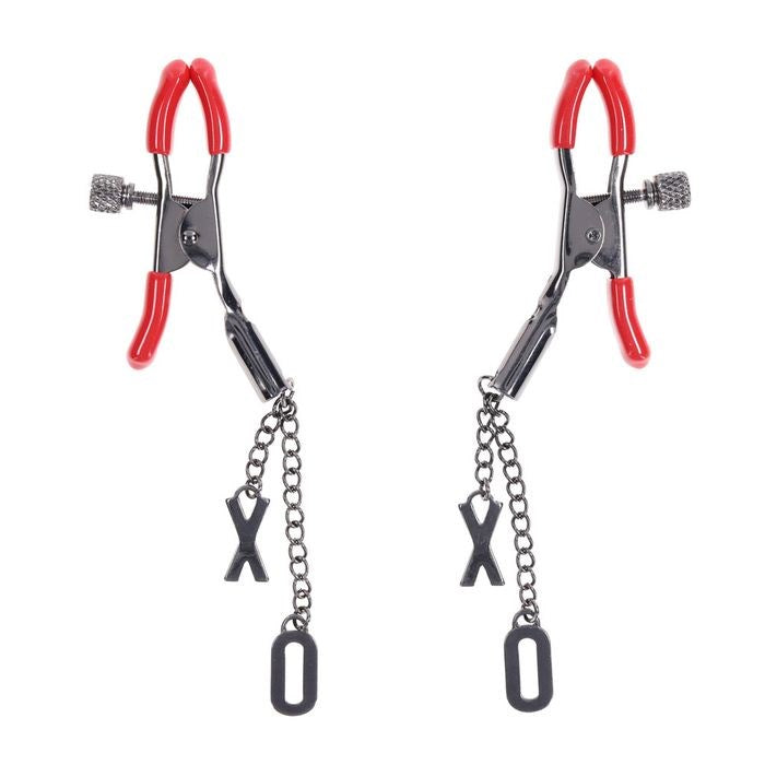 Sportsheets S&M Exs & Ohs Tipped Metal Nipple Clamps Red Adjustable Tension - Nipple and Clit Clamps