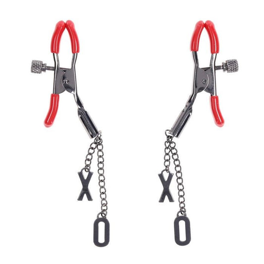 Sportsheets S&M Exs & Ohs Tipped Metal Nipple Clamps Red Adjustable Tension - - Nipple and Clit Clamps