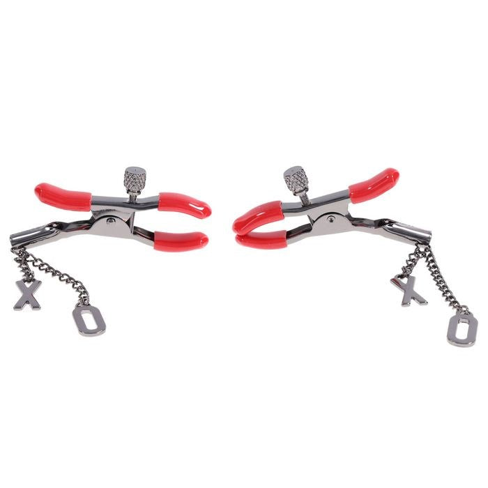Sportsheets S&M Exs & Ohs Tipped Metal Nipple Clamps Red Adjustable Tension - Nipple and Clit Clamps