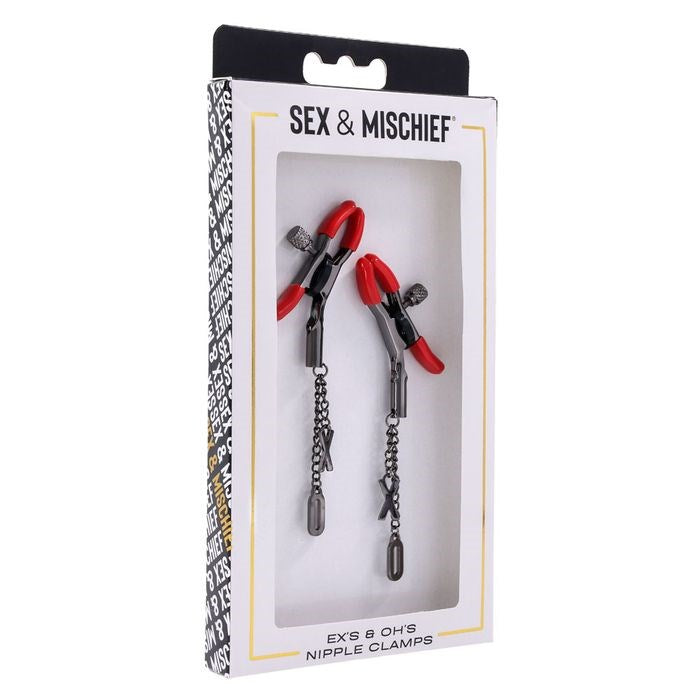 Sportsheets S&M Exs & Ohs Tipped Metal Nipple Clamps Red Adjustable Tension - Nipple and Clit Clamps