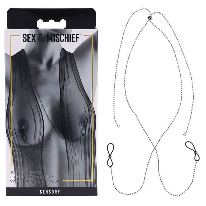 Sportsheets S&M Exs & Ohs Body Jewelry Metal Chain with Nipple Ties - - Collars and Leads