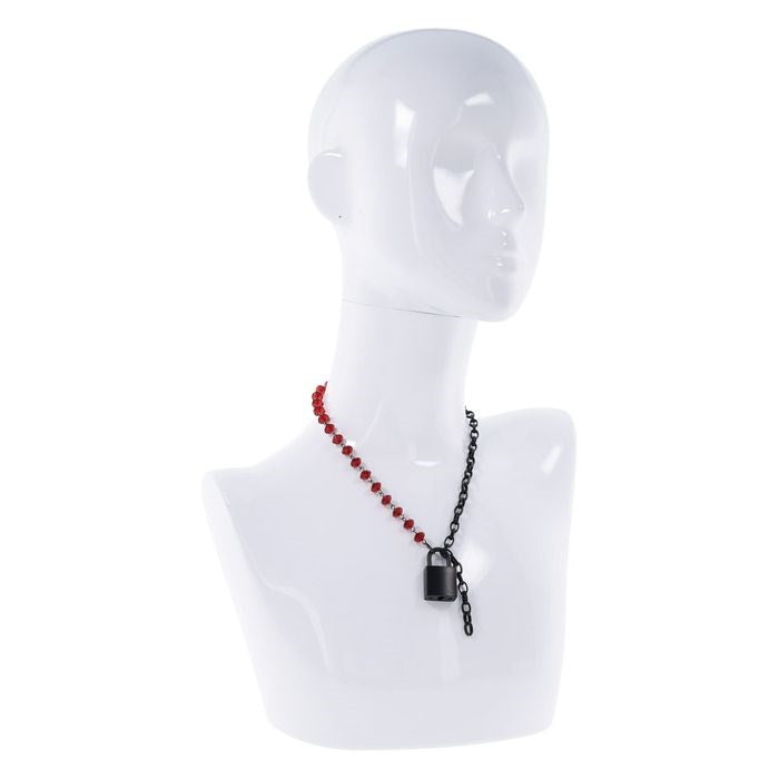 Sportsheets S&M Exs & Ohs Crystal Day BDSM Collar Red Black with Lock Key - - Collars and Leads
