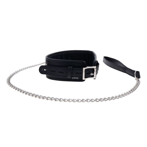 Sportsheets EDGE Black Neck Restraint with Heavy Duty Metal Leash Premium Control - Collars and Leads