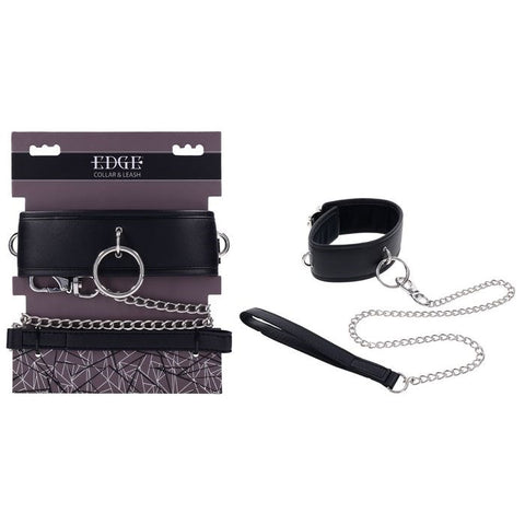 Sportsheets EDGE Black Neck Restraint with Heavy Duty Metal Leash Premium Control - Collars and Leads