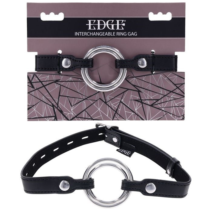 Sportsheets EDGE Interchangeable BDSM Play Mouth Gag Ring Black Adjustable - Bondage Gags and Bits